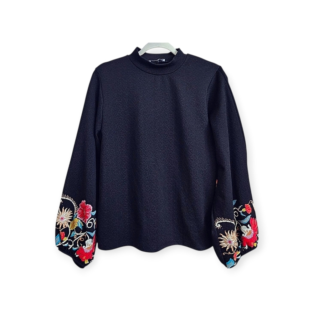 Embroidered Black Women's Top